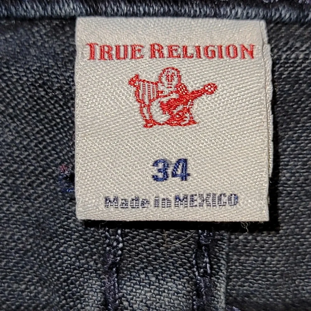 True Religion Geno Relaxed Slim Jeans Mens 34 Dark Wash Denim Whiskered Blue